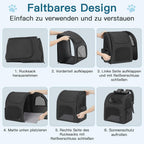 Dog Backpack up to 10 kg, Pet Backpack with Mesh Window, Foldable Cat Backpack Dog Backpack, Breathable and Lightweight Dog Cat Backpack with Inner Safety Lead and Pet Mat, Black=