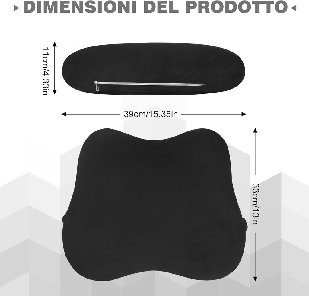 Quirlig Lumbar Car Cushion, Lumbar Cushion Office Chair in Memory Foam, Ergonomic Back Cushion, Lumbar Support for Car, Office, Black