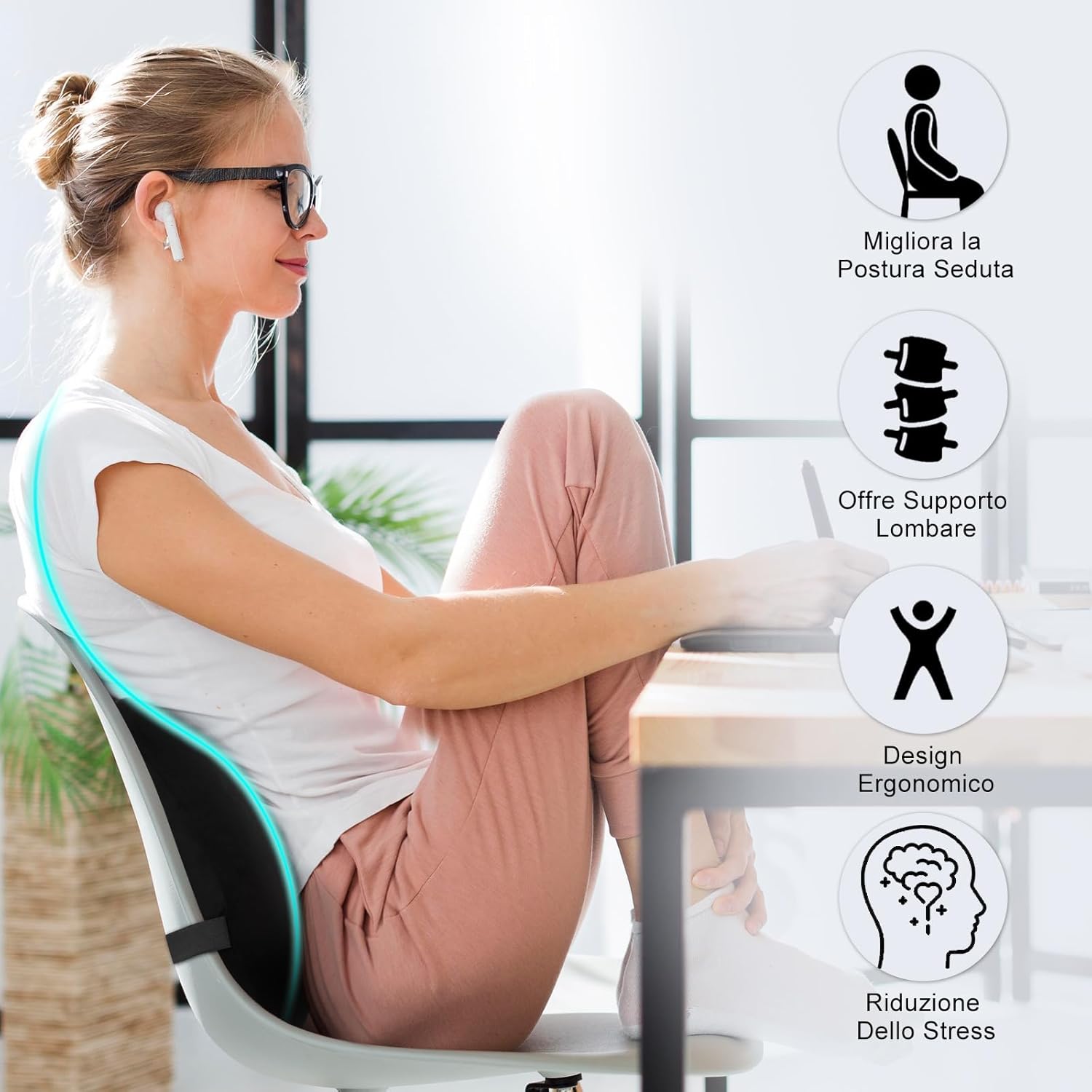 Quirlig Lumbar Car Cushion, Lumbar Cushion Office Chair in Memory Foam, Ergonomic Back Cushion, Lumbar Support for Car, Office, Black