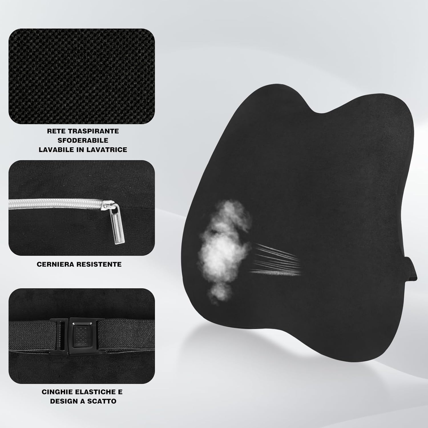Quirlig Lumbar Car Cushion, Lumbar Cushion Office Chair in Memory Foam, Ergonomic Back Cushion, Lumbar Support for Car, Office, Black
