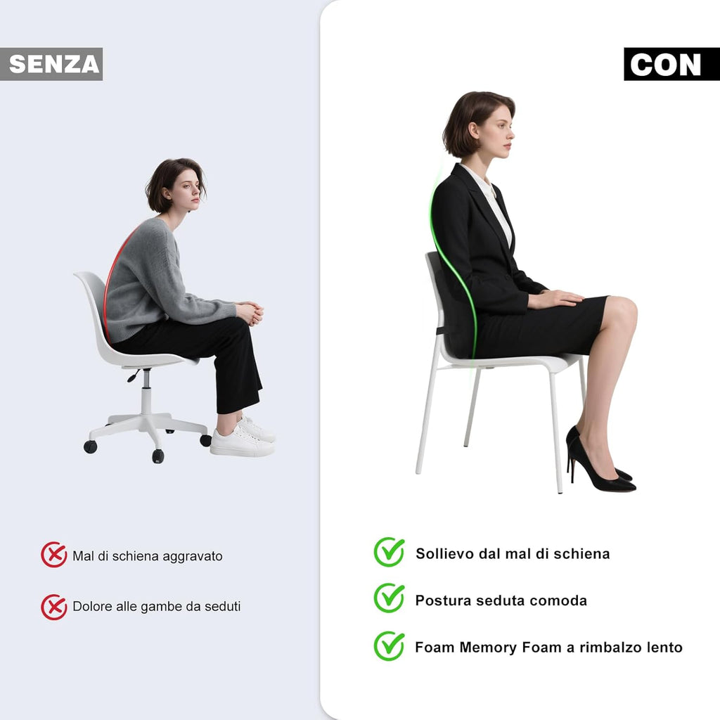 Quirlig Lumbar Car Cushion, Lumbar Cushion Office Chair in Memory Foam, Ergonomic Back Cushion, Lumbar Support for Car, Office, Black