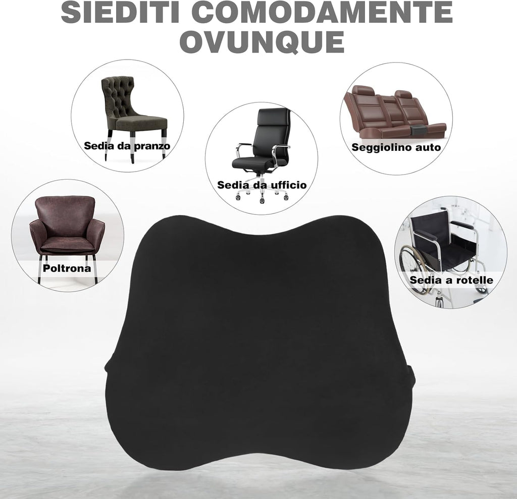 Quirlig Lumbar Car Cushion, Lumbar Cushion Office Chair in Memory Foam, Ergonomic Back Cushion, Lumbar Support for Car, Office, Black