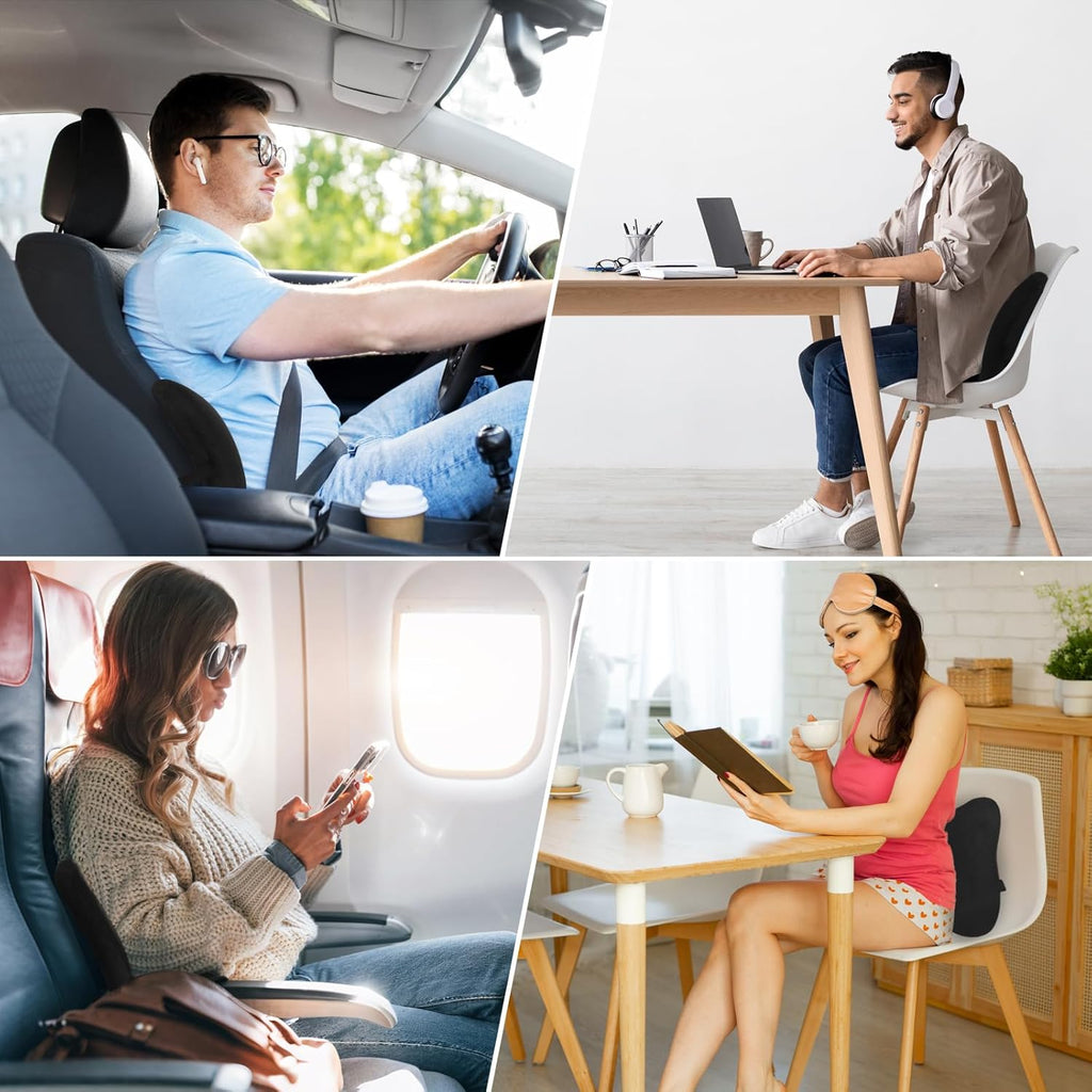 Quirlig Lumbar Car Cushion, Lumbar Cushion Office Chair in Memory Foam, Ergonomic Back Cushion, Lumbar Support for Car, Office, Black
