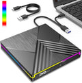 External DVD CD Writer, USB 3.0 Type C External CD DVD Player for Laptop, CD/DVD+/-RW Drive RGB External CD DVD Drive for PC Laptop Desktop MacBook Mac OS Win11/10/8/7/XP Linux Vista