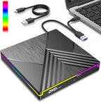 External DVD CD Writer, USB 3.0 Type C External CD DVD Player for Laptop, CD/DVD+/-RW Drive RGB External CD DVD Drive for PC Laptop Desktop MacBook Mac OS Win11/10/8/7/XP Linux Vista