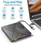 External DVD CD Writer, USB 3.0 Type C External CD DVD Player for Laptop, CD/DVD+/-RW Drive RGB External CD DVD Drive for PC Laptop Desktop MacBook Mac OS Win11/10/8/7/XP Linux Vista