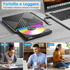 External DVD CD Writer, USB 3.0 Type C External CD DVD Player for Laptop, CD/DVD+/-RW Drive RGB External CD DVD Drive for PC Laptop Desktop MacBook Mac OS Win11/10/8/7/XP Linux Vista