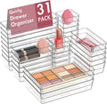 Quirlig Caddy 31-Piece Drawer Organiser Set, Transparent, Simple and Functional, Dressing Table Organiser, Drawer Organiser System for Desk, Office, Kitchen, Makeup