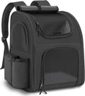 Dog Backpack up to 10 kg, Pet Backpack with Mesh Window, Foldable Cat Backpack Dog Backpack, Breathable and Lightweight Dog Cat Backpack with Inner Safety Lead and Pet Mat, Black=