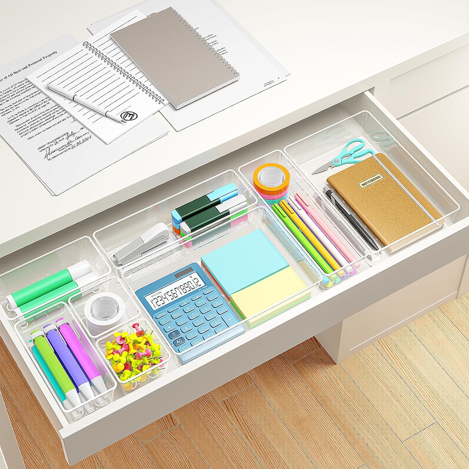 Quirlig Caddy 31-Piece Drawer Organiser Set, Transparent, Simple and Functional, Dressing Table Organiser, Drawer Organiser System for Desk, Office, Kitchen, Makeup