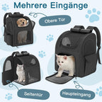 Dog Backpack up to 10 kg, Pet Backpack with Mesh Window, Foldable Cat Backpack Dog Backpack, Breathable and Lightweight Dog Cat Backpack with Inner Safety Lead and Pet Mat, Black=