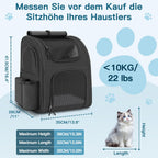 Dog Backpack up to 10 kg, Pet Backpack with Mesh Window, Foldable Cat Backpack Dog Backpack, Breathable and Lightweight Dog Cat Backpack with Inner Safety Lead and Pet Mat, Black=
