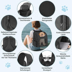 Dog Backpack up to 10 kg, Pet Backpack with Mesh Window, Foldable Cat Backpack Dog Backpack, Breathable and Lightweight Dog Cat Backpack with Inner Safety Lead and Pet Mat, Black=