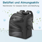 Dog Backpack up to 10 kg, Pet Backpack with Mesh Window, Foldable Cat Backpack Dog Backpack, Breathable and Lightweight Dog Cat Backpack with Inner Safety Lead and Pet Mat, Black=
